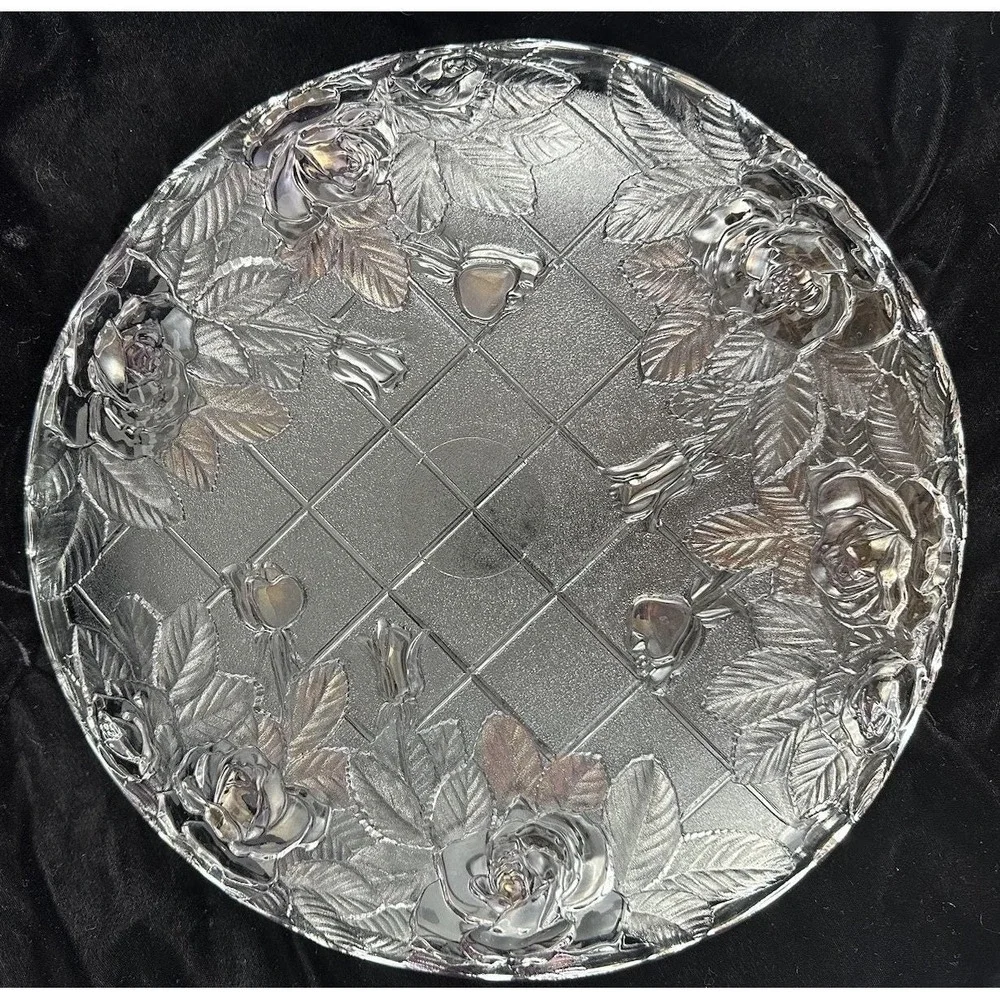 Studio Nova Crystal Pink Rose Clear Platter Glass Round 14
